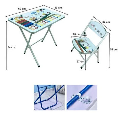 Set Mesa Silla Infantil Plegable Diseño Escolar 60x40cm Blanco