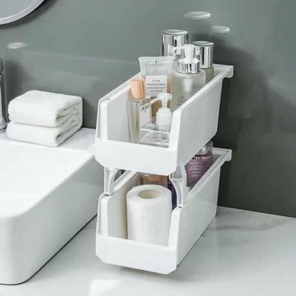 Organizador Canasto Plástico Apilable Multiuso 30cm Baño Blanco