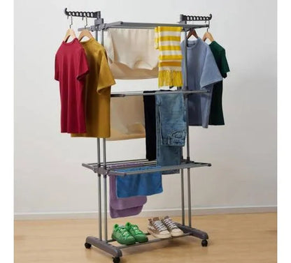 Tendedero Vertical Perchas Plegable 3 Niveles Ruedas Ropa Gris