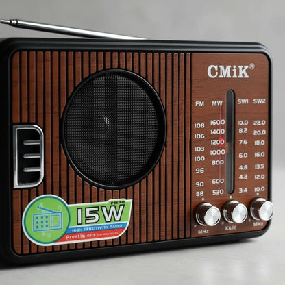 Radio Retro Portátil Am Fm 4 Bandas 15w Pila Corriente Marrón