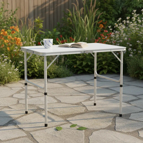 Mesa Plegable Portatil Valija Acero Plastico 90cm Plastico Blanco