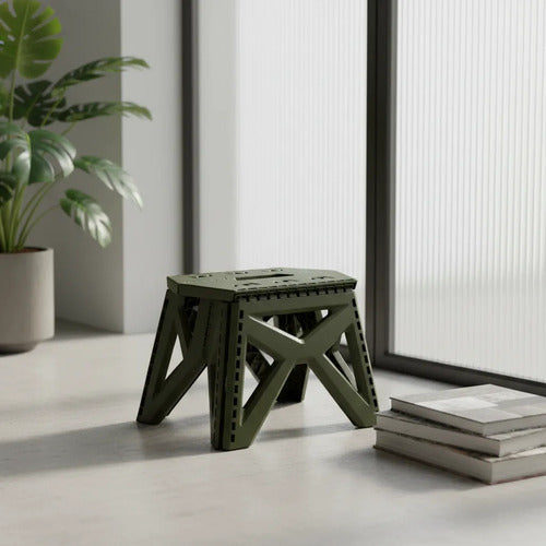 Banco Taburete Plegable Portátil Plástico Reforzado 23cm Mate Verde