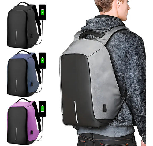 Mochila Anti-robo Para Laptop Con Puerto Usb Impermeable Color Gris