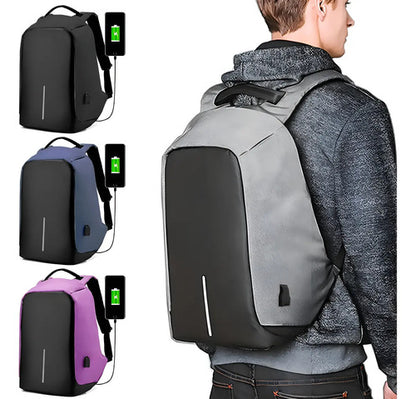 Mochila Anti-robo Para Laptop Con Puerto Usb Impermeable Color Gris