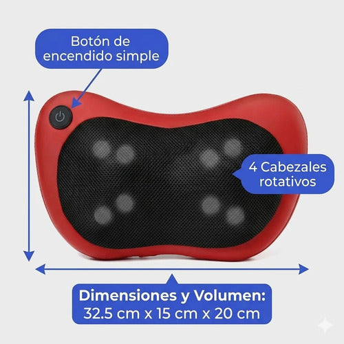 Masajeador Almohada Cervical Espalda Cuello Cintura Piernas Rojo