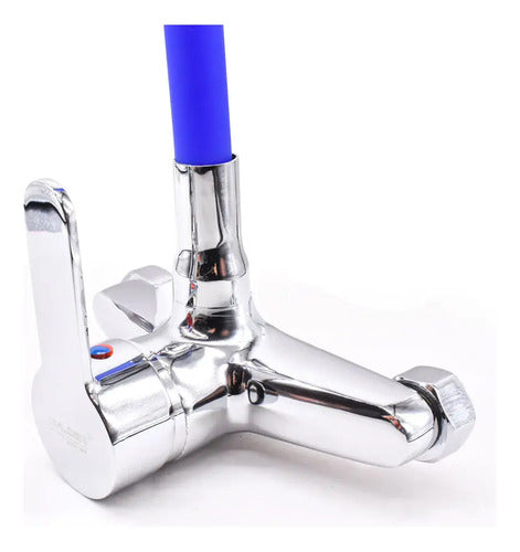 Grifo Monocomando Flexible Cocina Mesada Pared 15cm Azul