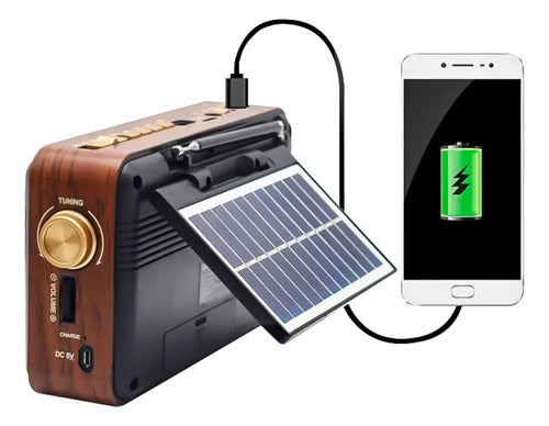 Radio Recargable Panel Solar Retro Am/fm Portatil Bluetooth Marrón