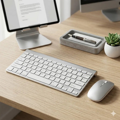 Combo Teclado Mouse Inalambrico Español Ñ Slim Usb 2.4ghz Pc Plateado