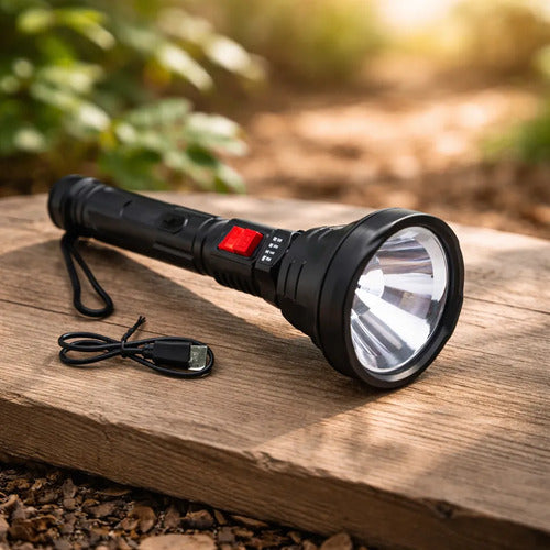 Linterna De Mano Led Recargable Potente 500 Lumens Usb 300mt Blanco Negro