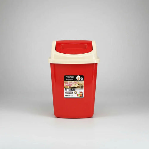 Cesto Papelera Plástica Tapa Vaivén 12l Residuos Basura Rojo