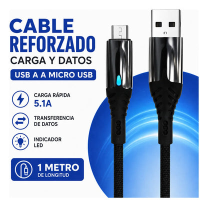 Cable Micro Usb Carga Rapida Y Datos Led Usb-a Reforzado 1m Negro