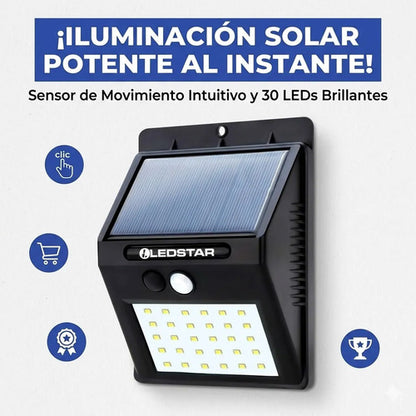 Luz Led Solar Exterior Sensor Movimiento 30 1200mah Lampara Negro