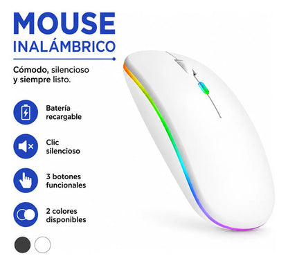 Mouse Inalambrico 3 Botones Notebook Pc Led Rgb Recargable Aleatorio - 2 Colores