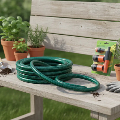 Set De Riego Manguera Jardin 15m Pico Acoples Reforzada 1/2 Verde