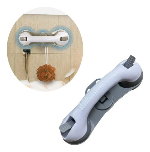 Agarradera Para Baño Antideslizante Ventosa Barra Seguridad Blanco Con Gris