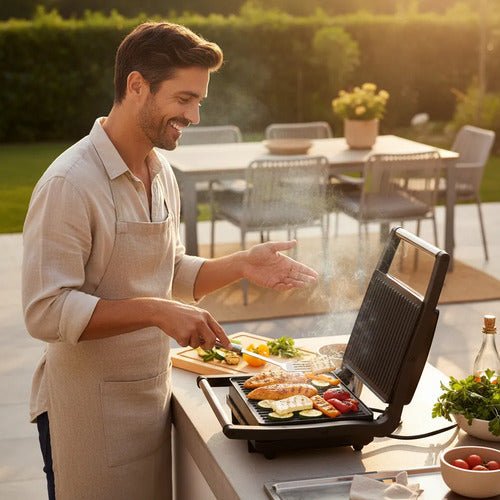 Grill Parrilla Electrica Sandwichera 180 Grado Antiadherente Negro