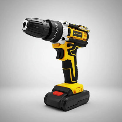 Taladro Percutor Inalámbrico Recargable 2 Baterías Maletín Amarillo 0