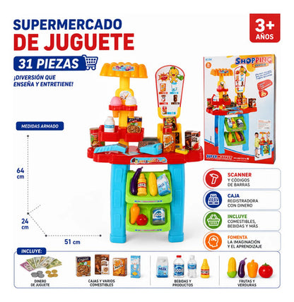 Supermercado Infantil 31 Piezas Caja Scanner Accesorios