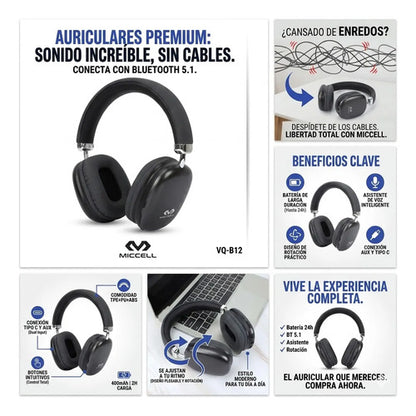 Auricular Inalambrico Vincha Bluetooth Ios Android Headset Negro