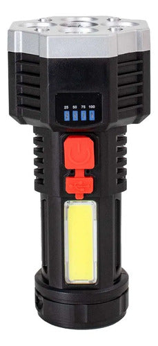 Linterna Foco Led Recargable Usb Indicador Carga Bateria L29 Blanco Frío Negro Con Detalles En Gris Plata