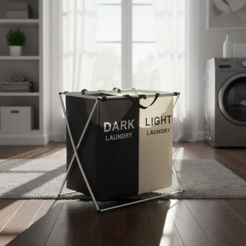 Canasto Cesto Ropa Plegable Separador Tela Metalico Doble Blanco Con Negro Dark / Light Laundry