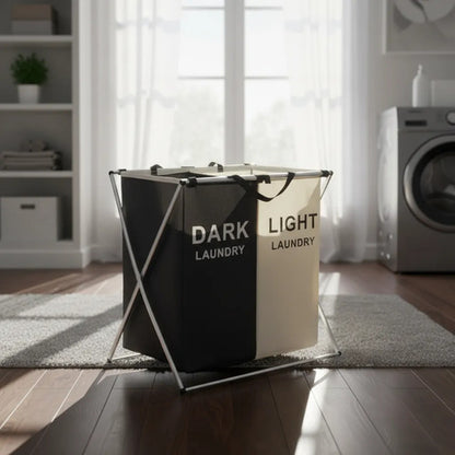 Canasto Cesto Ropa Plegable Separador Tela Metalico Doble Blanco Con Negro Dark / Light Laundry
