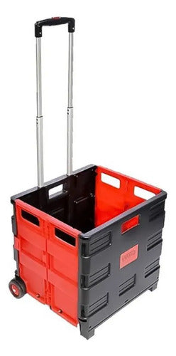 Carrito Plegable Multiuso Compras Mango Extensible 37x37x87 Negro Con Rojo