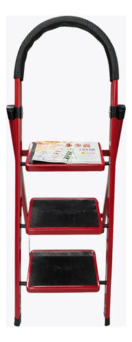 Escalera 3 Escalones Antideslizante Plegable Aluminio Rojo