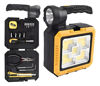 Foco Linterna Camping Solar + Kit Herramientas + Powe Bank Blanco Negro