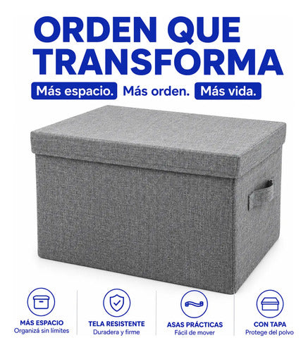 Caja Organizadora Plegable De Tela Con Tapa Y Asa 36x29x17cm Rosa