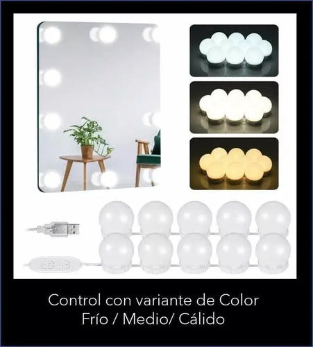 Kit 10 Focos Lamparas Luz Led Espejo Usb Maquillaje Camarin Blanco Cálido