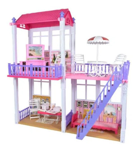 Casa Muñecas Grande 2 Pisos +112 Piezas Accesorios Muebles Rosa