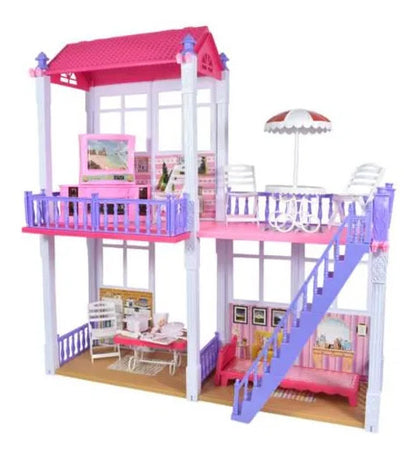 Casa Muñecas Grande 2 Pisos +112 Piezas Accesorios Muebles Rosa