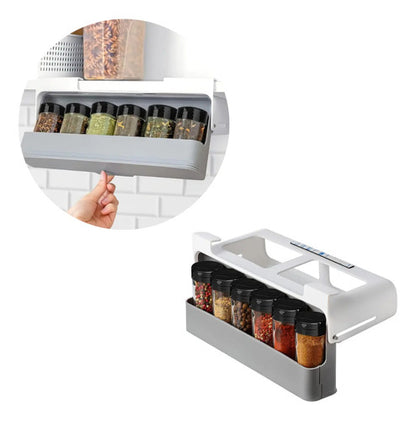 Estante Organizador De Especieros C/ 6 Recipientes 32x13.5cm Blanco Con Gris