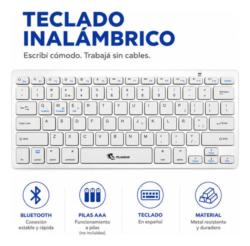 Teclado Inalámbrico Bluetooth Español Metal Multisistema Blanco Español Latinoamericano