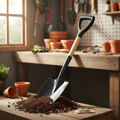 Pala Punta Acero Mango Ergonómico 68cm Jardinería Madera Negro