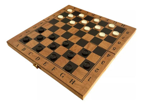 Juego De Mesa 3en1 24cm Ajedrez Damas Backgammon Madera 5002