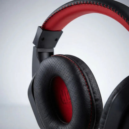 Auricular Gamer Control Volumen Micrófono Vincha Ajustable Negro Con Rojo