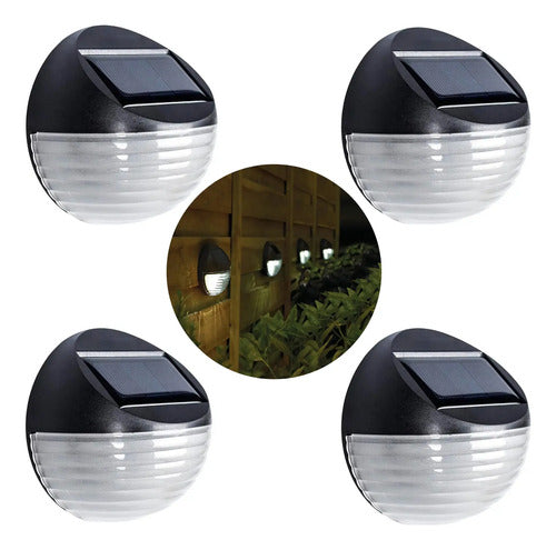 X4 Foco Escalera Aplique Solar Lampara Redonda Exterior Negro