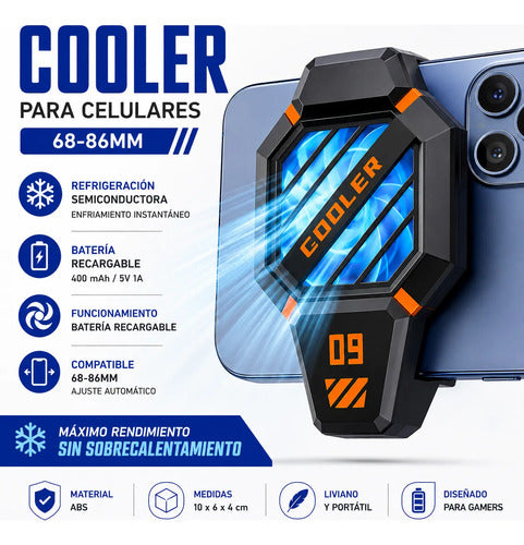 Cooler Enfriador Celulares Gamer Recargable Refrigeracion Negro