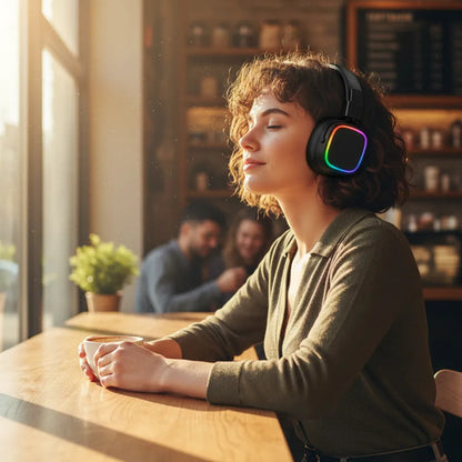 Auriculares 3.5mm Micrófono Rgb Plegables Vincha Ajustable Negro