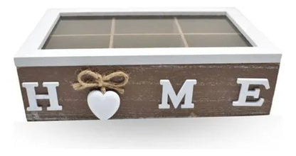 Caja Organizador Madera Sobres Té 6 Compartimentos 24x15cm Marrón Oscuro