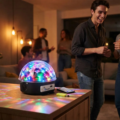Lámpara Luz Disco Led Parlante Bluetooth Control Remoto Usb Negro / Transparente