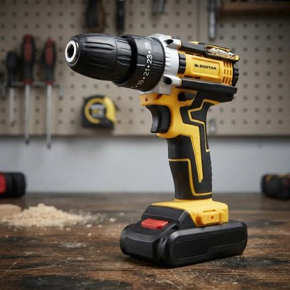 Taladro Percutor Inalámbrico Recargable 2 Baterías Maletín Amarillo 0