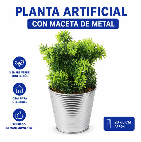 Maceta Metal Planta Artificial Decorativa Repisa Jardín Casa Plateado