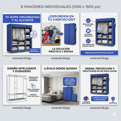 Armario Portatil 146x56 Oficina Tela Tnt Organizador Ropero 5 Colores Segun Stock