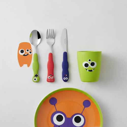 Set Juego Infantil Vajilla Plato Vaso Cubiertos X5 Piezas Aleatorio
