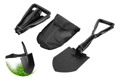 Pala Portátil Plegable Con Funda Acero 47cm Camping Jardín Negro