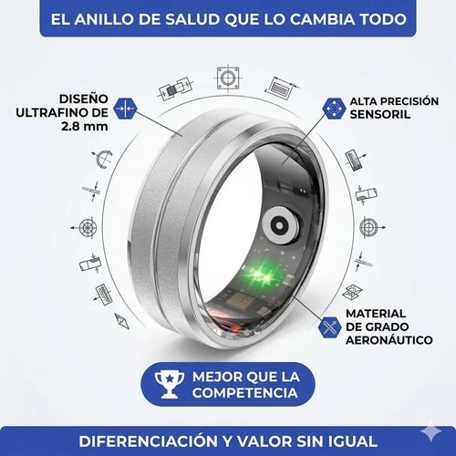Anillo Inteligente Monitoreo Sueño Talle 8 Ios Android Plateado 8