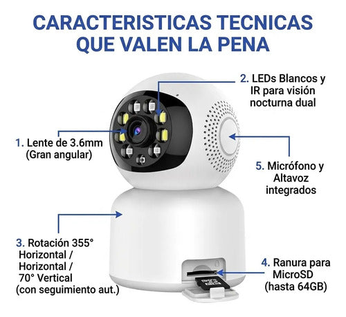 Camara Vigilancia Robotica Wifi Inteligente App Tuya Full Hd Blanco